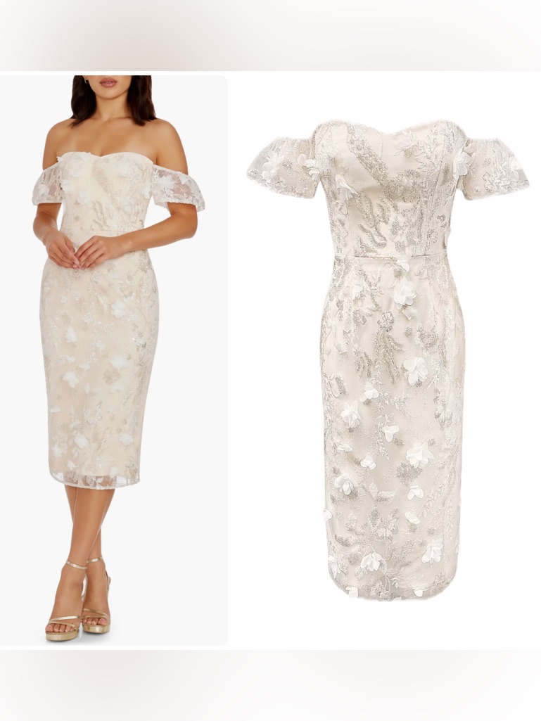 Dress The Population Tara Floral Appliqu Beaded Cocktail Midi Dress Nwt $428